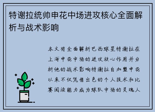 特谢拉统帅申花中场进攻核心全面解析与战术影响