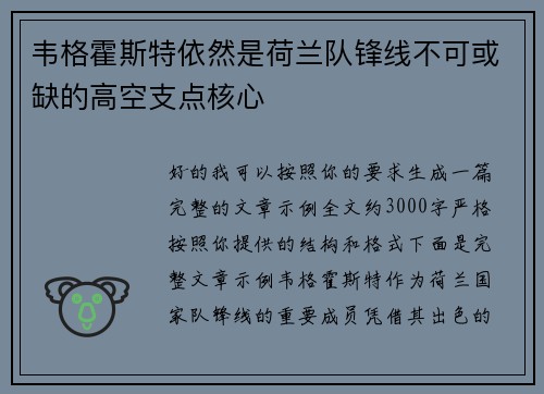 韦格霍斯特依然是荷兰队锋线不可或缺的高空支点核心